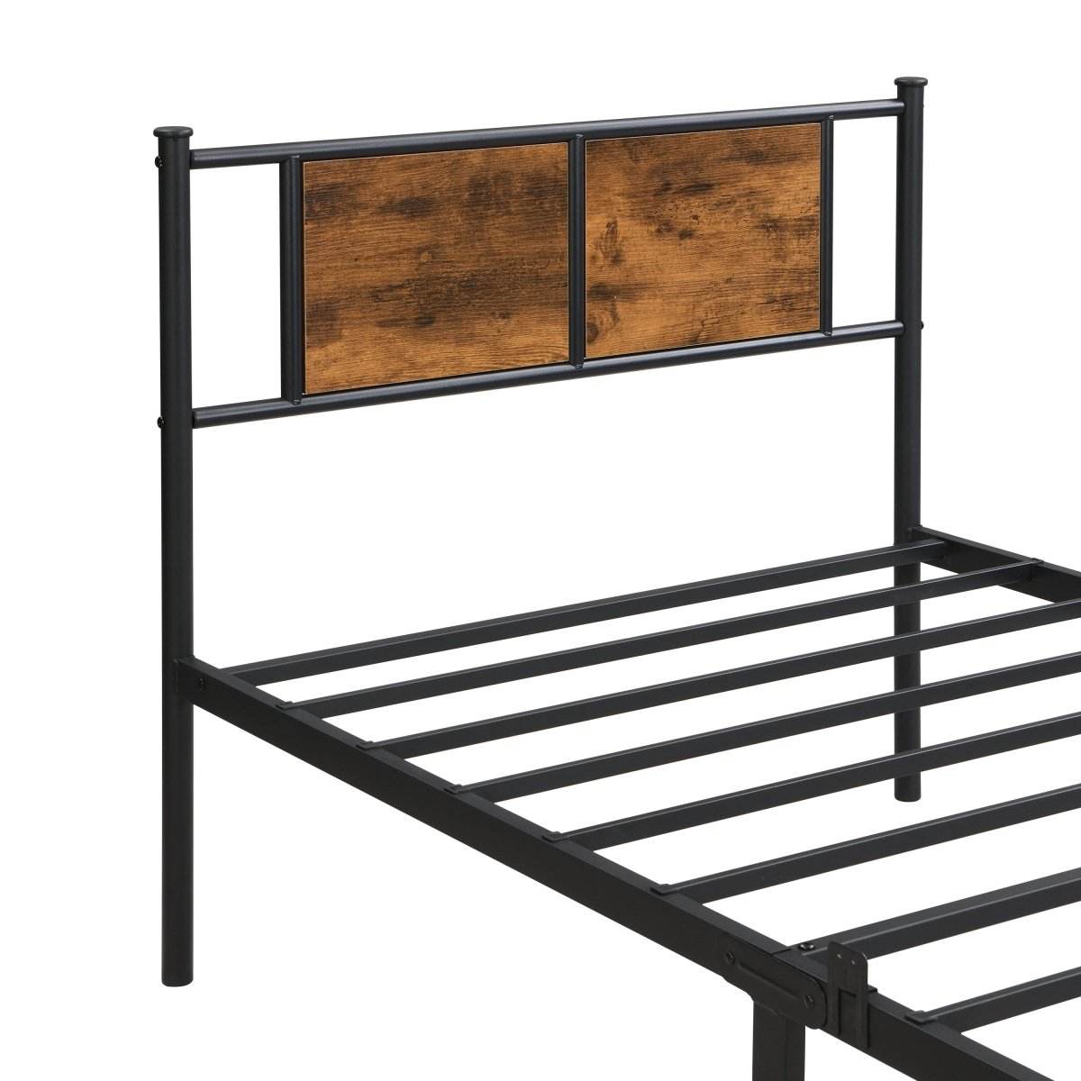 Metal Twin Size Bed Frame With Wood Panel Headboard - Sleep Galleria