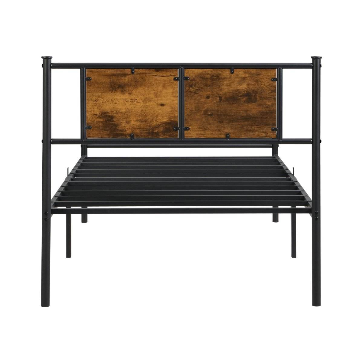 Metal Twin Size Bed Frame With Wood Panel Headboard - Sleep Galleria