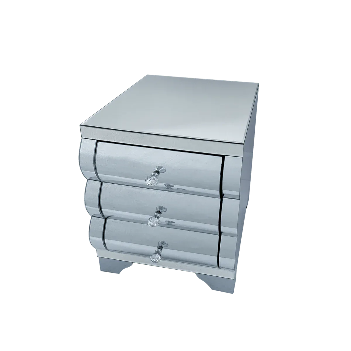 Mirrored Luxury Modern 3-Drawer Bedside Cabinet - Omega Lifestyles