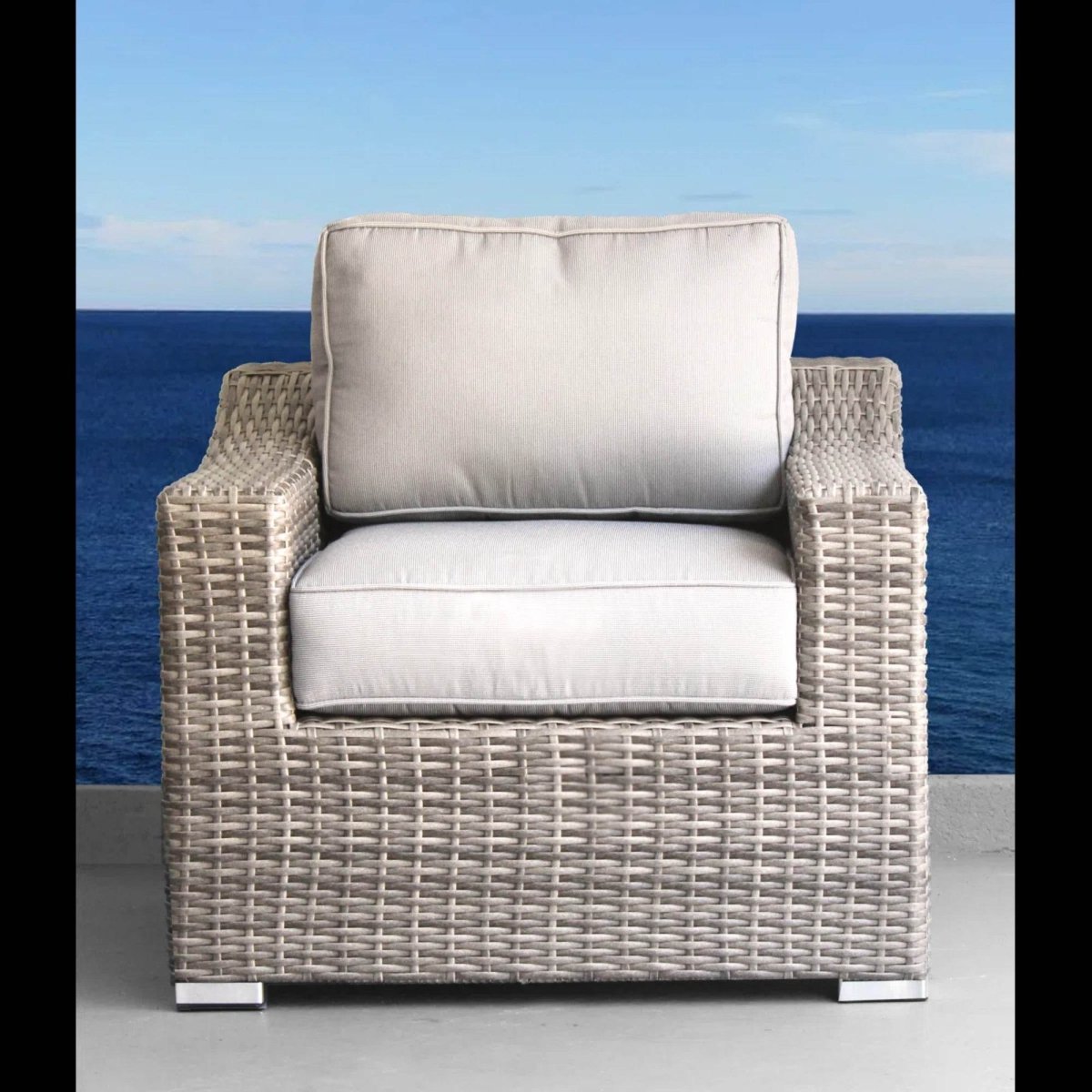 Modern Grey Wicker Outdoor Patio Armchair With Cushions - Dreamtide - Omega Lifestyles