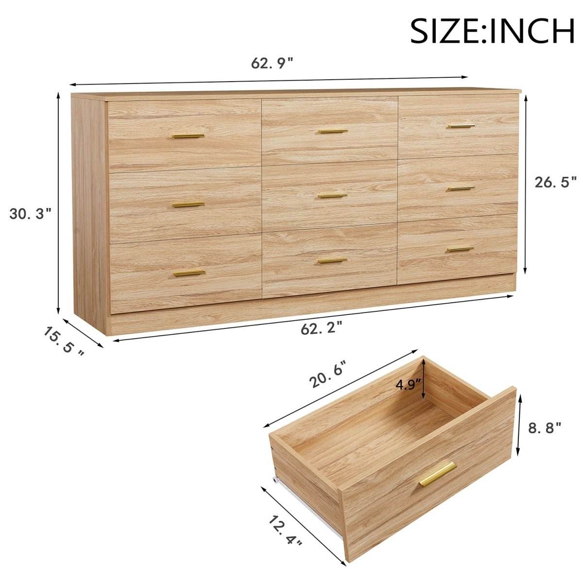 Modern Natural Engineered Wood 9-Drawer Dresser - Sleep Galleria
