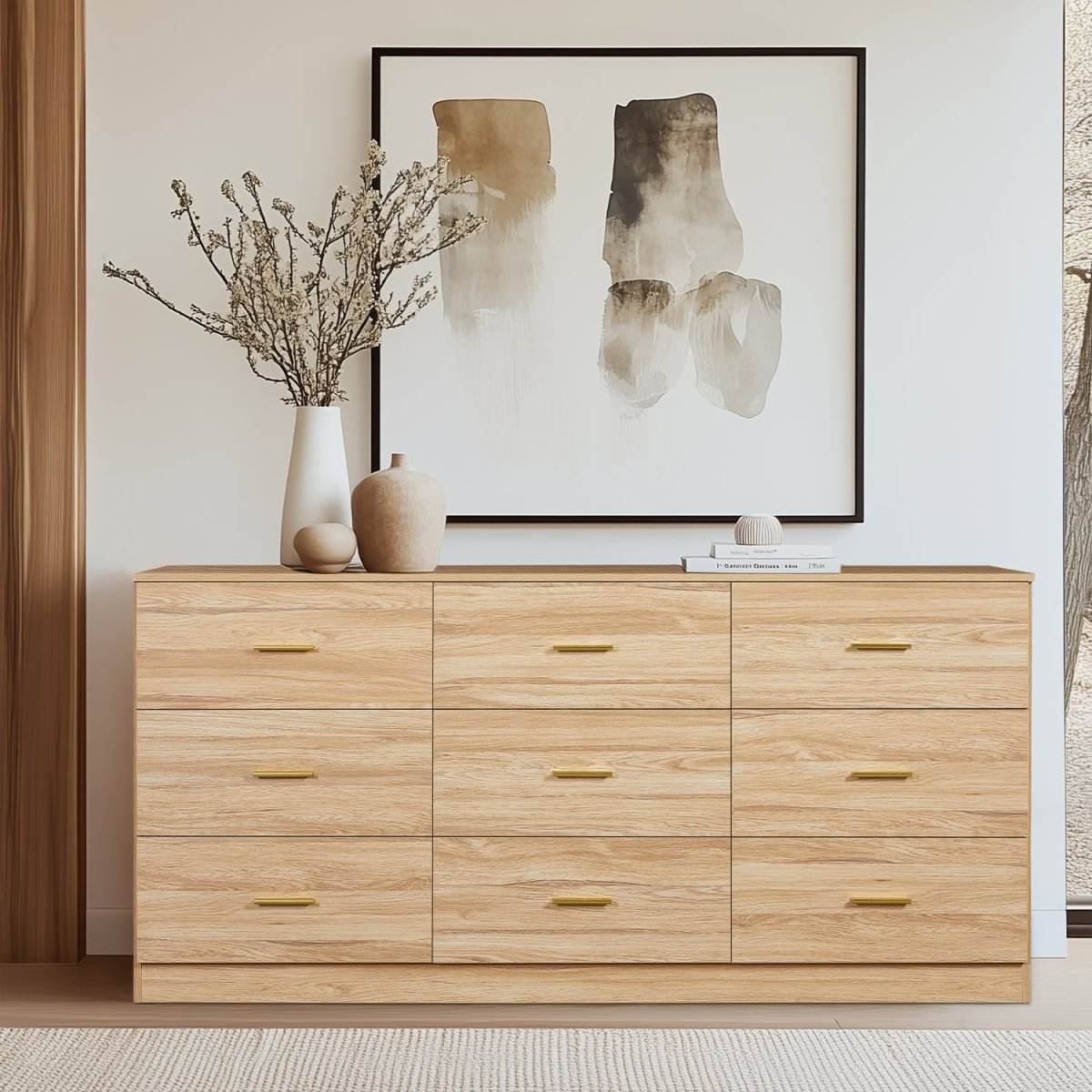 Modern Natural Engineered Wood 9-Drawer Dresser - Sleep Galleria