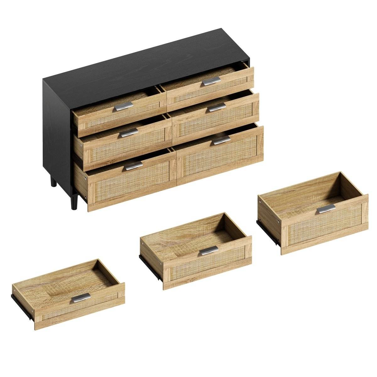 Modern Natural Rattan 6-Drawer MDF Dresser - Sleep Galleria
