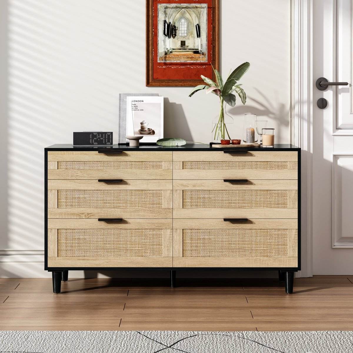 Modern Natural Rattan 6-Drawer MDF Dresser - Sleep Galleria