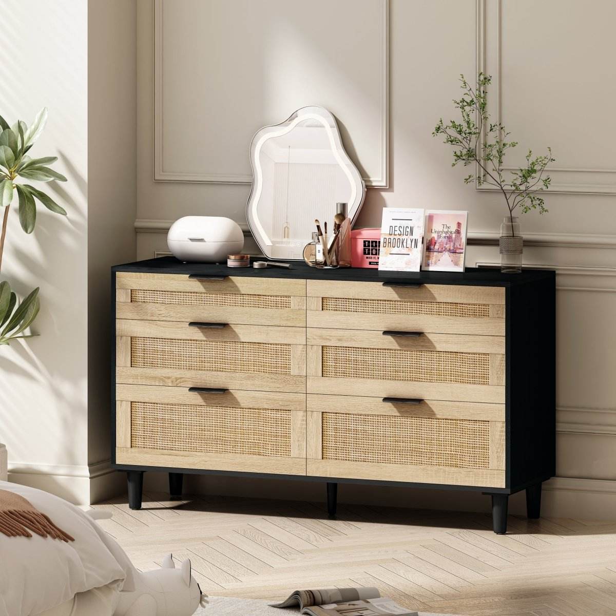 Modern Natural Rattan 6-Drawer MDF Dresser - Sleep Galleria