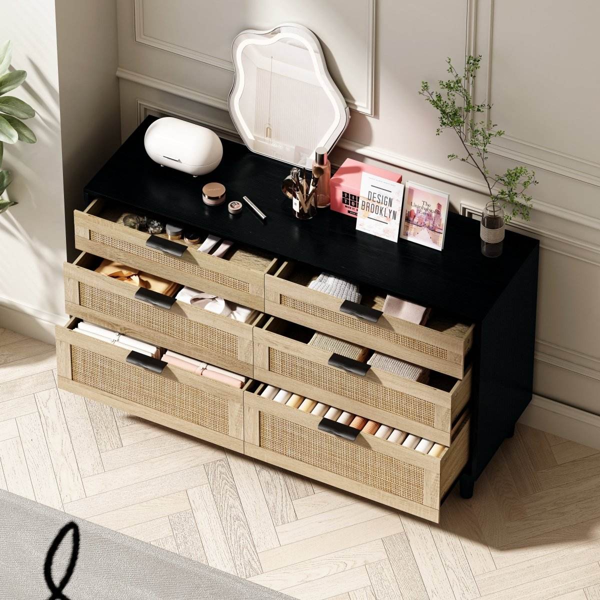 Modern Natural Rattan 6-Drawer MDF Dresser - Sleep Galleria