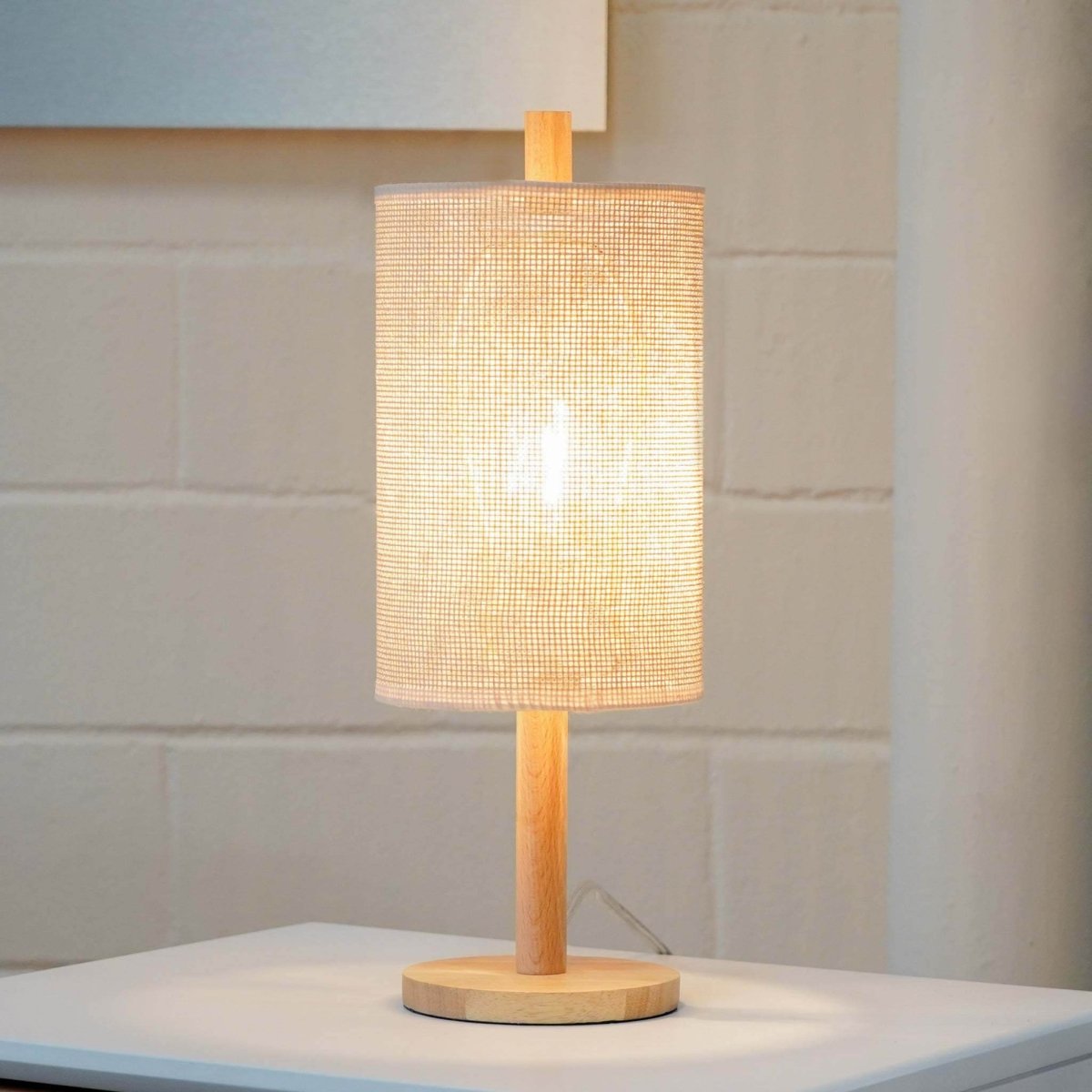 Modern Oak Wood Table Lamp With Paper Rattan Shade - Sleep Galleria