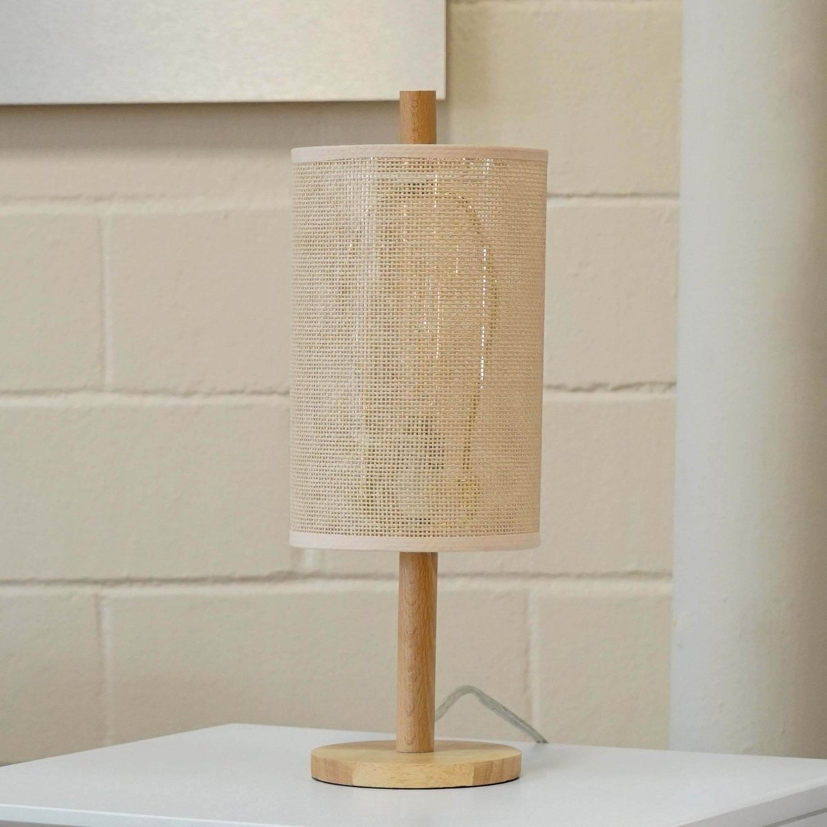 Modern Oak Wood Table Lamp With Paper Rattan Shade - Sleep Galleria