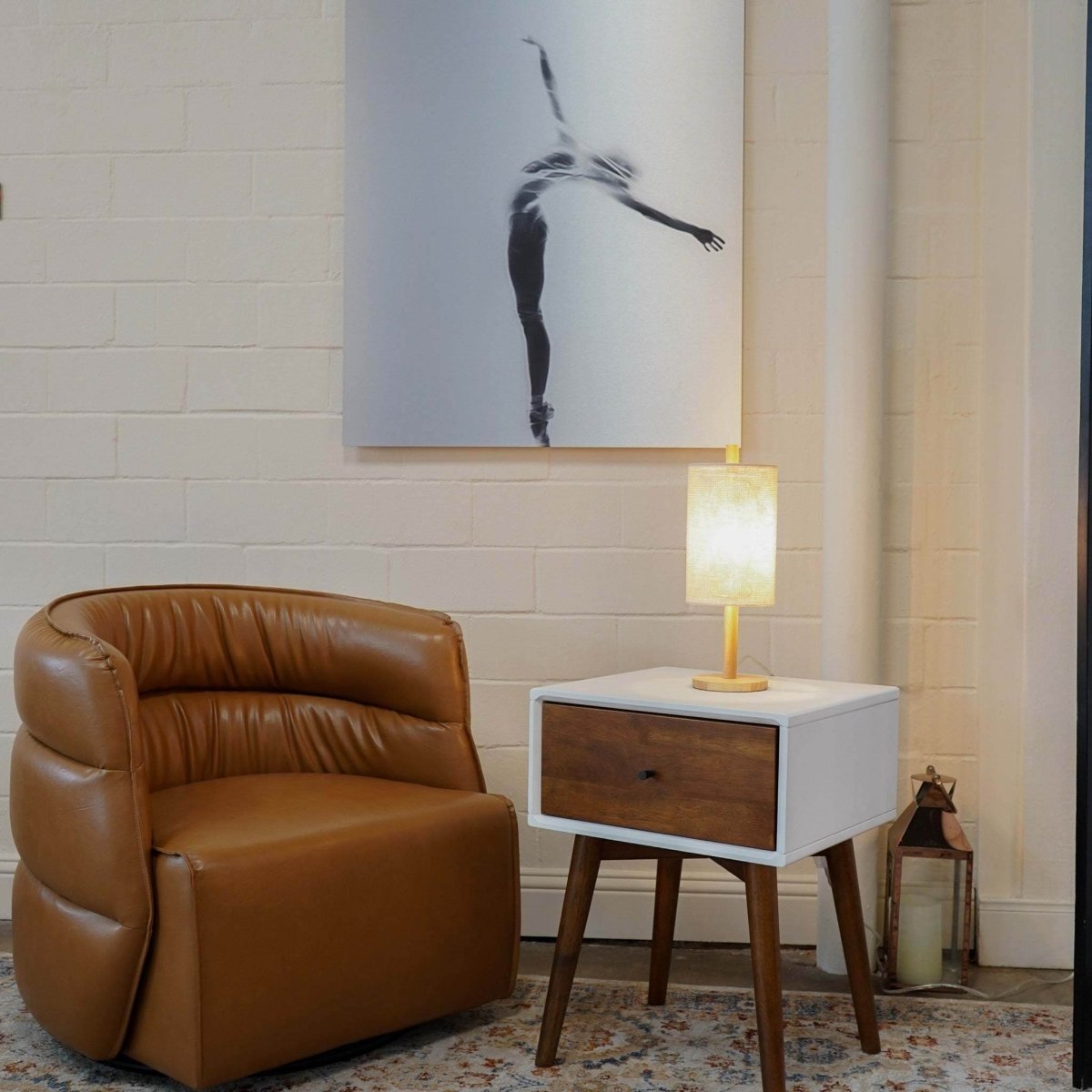 Modern Oak Wood Table Lamp With Paper Rattan Shade - Sleep Galleria