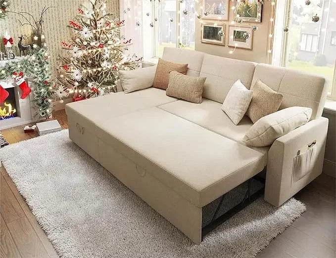 Modern Sleeper Sofa Bed With Storage Chaise - Omega Lifestyles