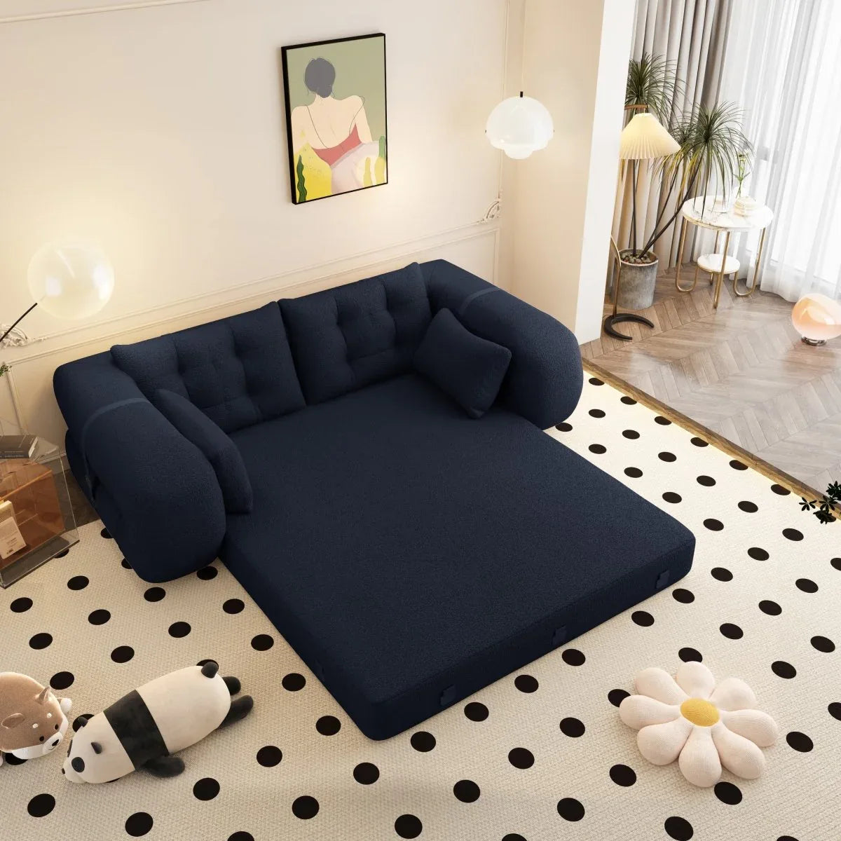 Multi-Functional Foldable Teddy Fabric Sleeper Sofa Bed - Omega Lifestyles