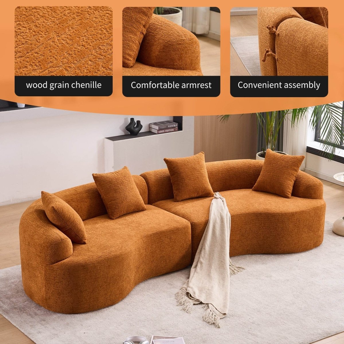 Orange Curved Foam Spring 4 - Seat Modular Sofa - Dreamtide - Omega Lifestyles