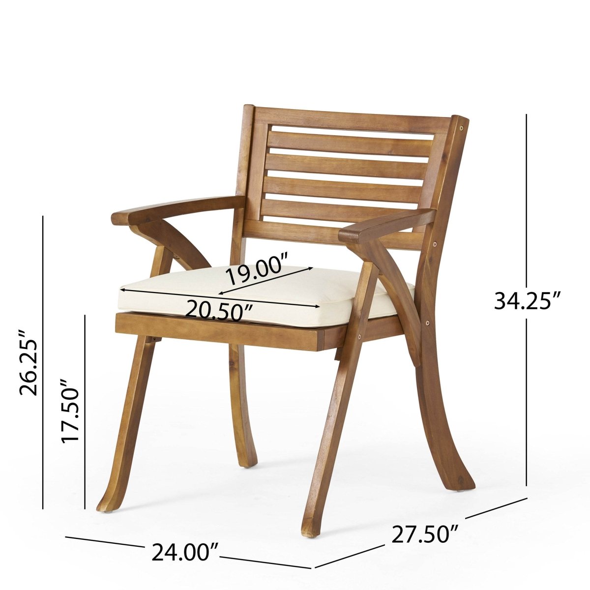 Pair Of Acacia Wood Outdoor Dining Armchairs With Cushions - Dreamtide - Omega Lifestyles