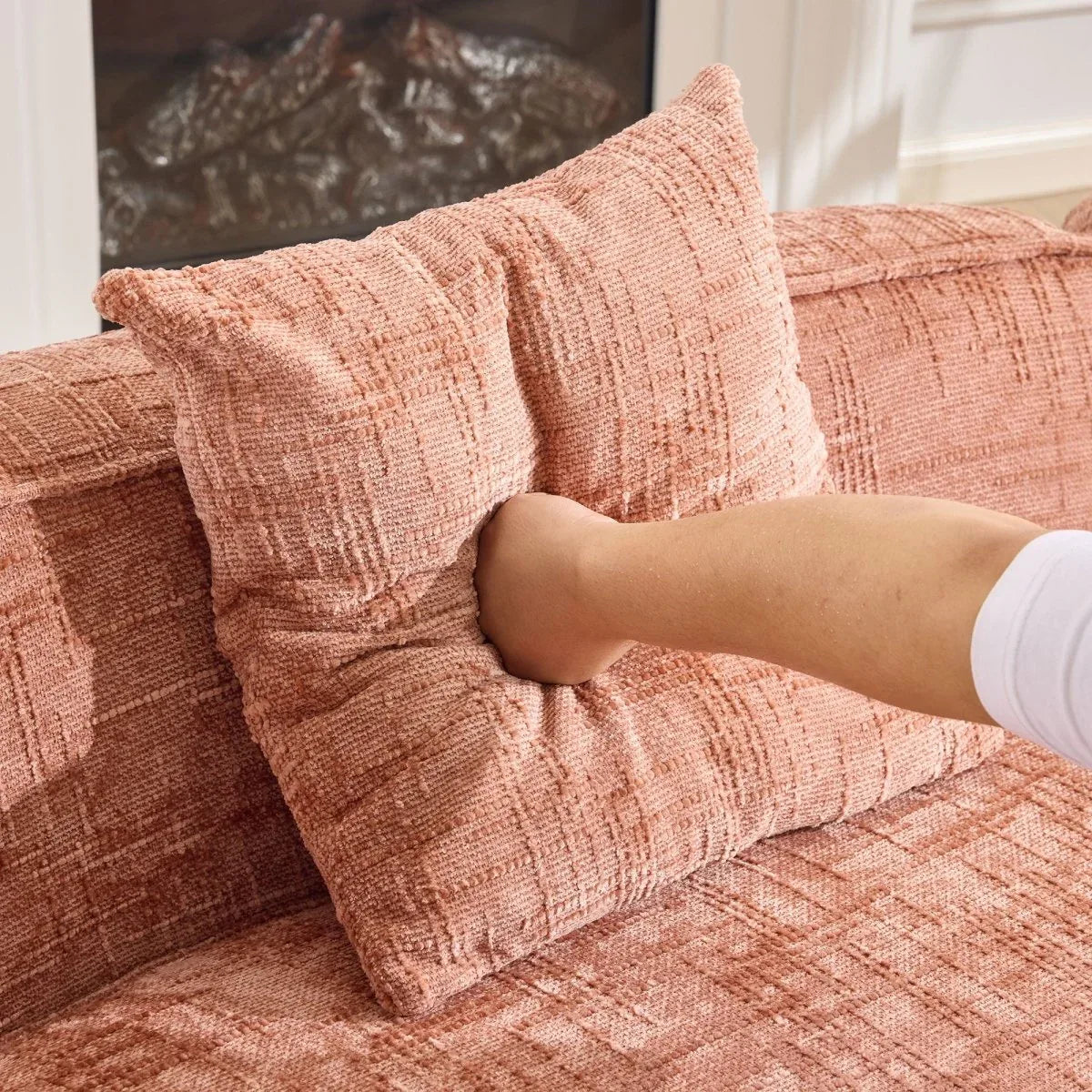 Pink Curved Medium-Soft Chenille 4-Seat Sofa - Omega Lifestyles