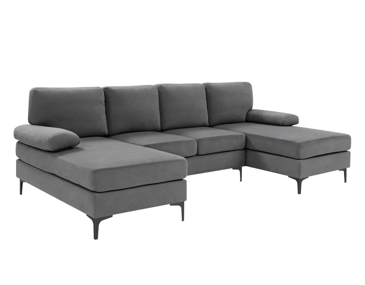 Polyester Blend Dark Gray U-Shape Sectional Sofa - Omega Lifestyles