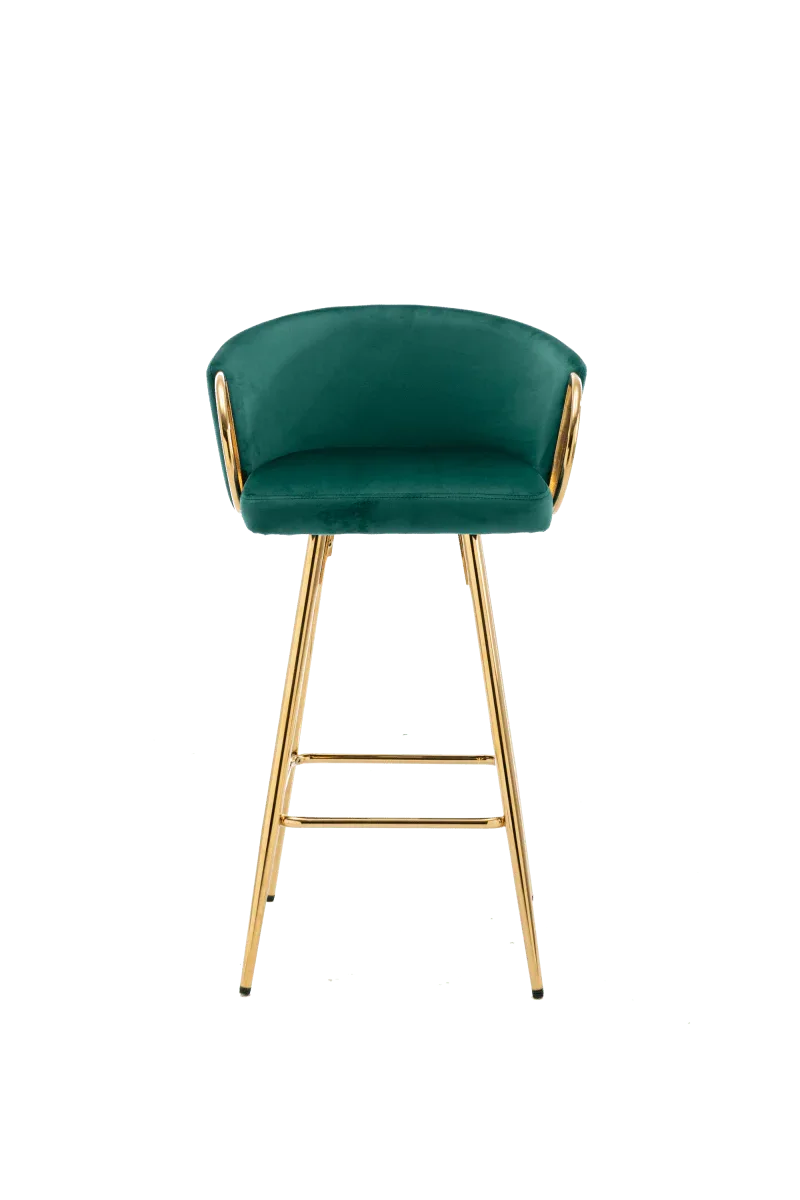Set of 2 Green Velvet Fabric Foam Bar Stools - Omega Lifestyles