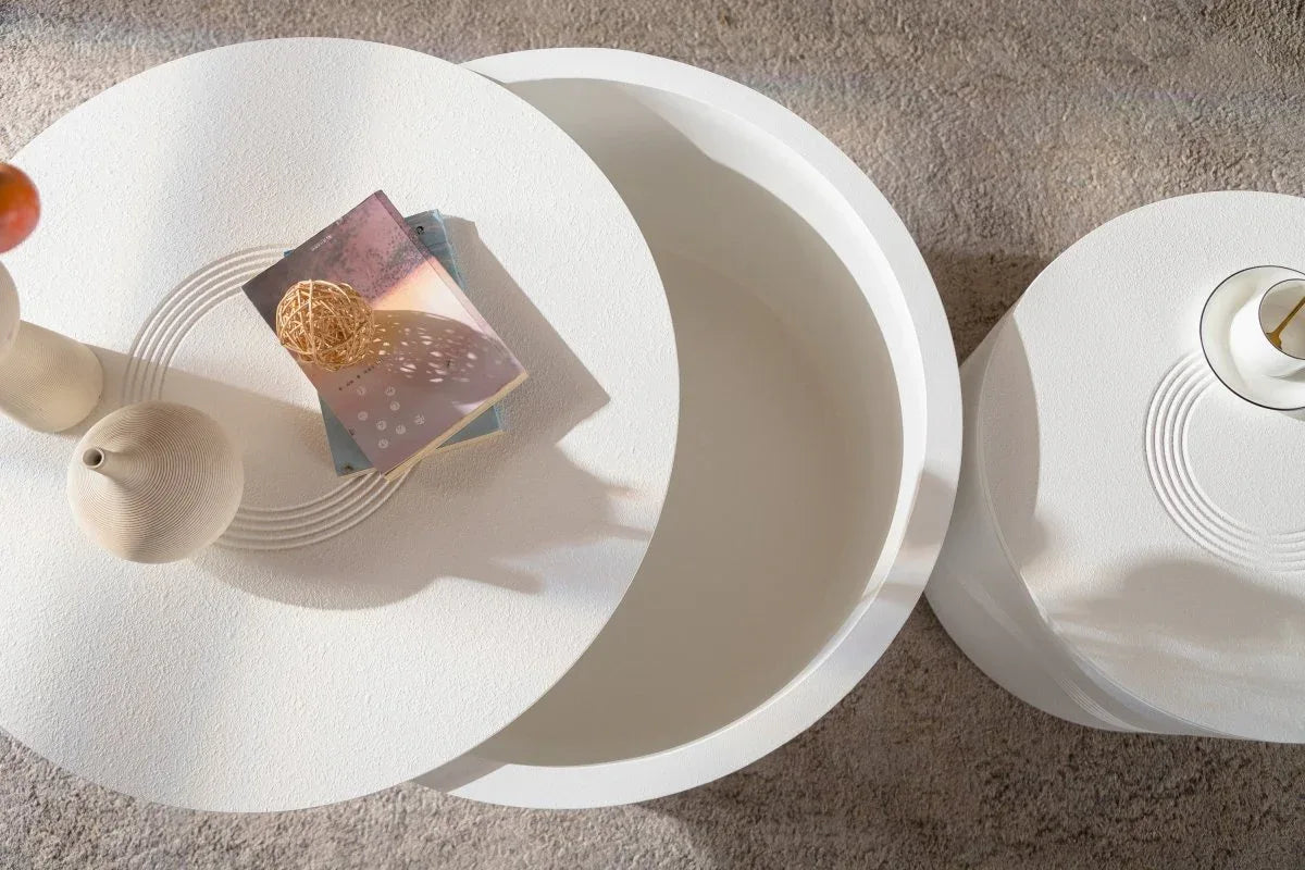 Set Of 2 White Round Modern MDF Coffee Tables With Storage - Omega Lifestyles