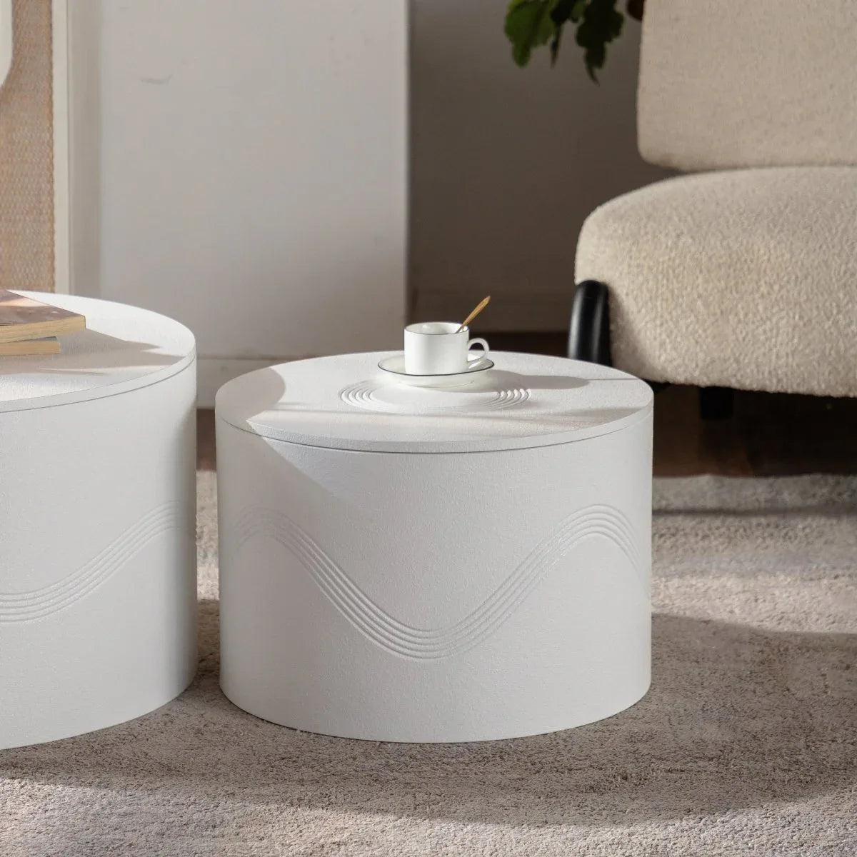 Set Of 2 White Round Modern MDF Coffee Tables With Storage - Omega Lifestyles