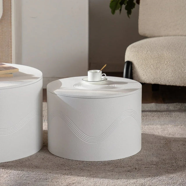 Set Of 2 White Round Modern MDF Coffee Tables With Storage - Omega Lifestyles