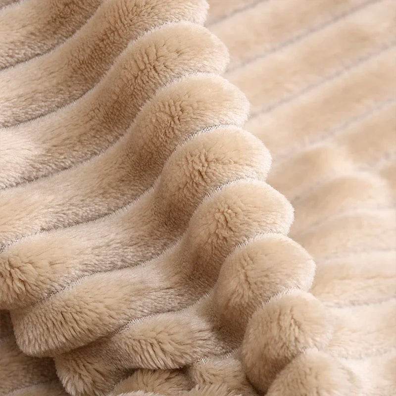 Soft Warm Striped Coral Fleece Blanket - Sleep Galleria