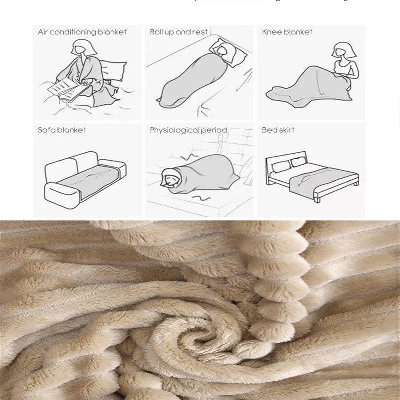 Soft Warm Striped Coral Fleece Blanket - Sleep Galleria