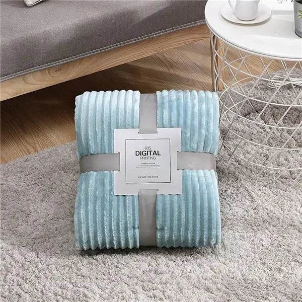 Soft Warm Striped Coral Fleece Blanket - Sleep Galleria
