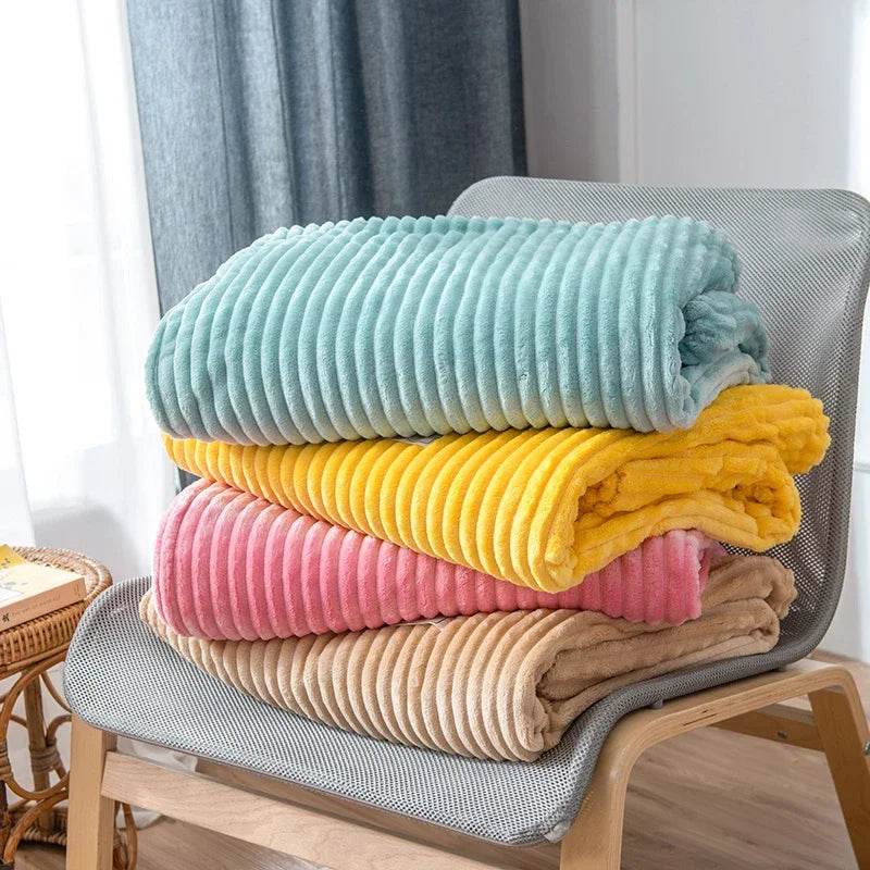 Soft Warm Striped Coral Fleece Blanket - Sleep Galleria