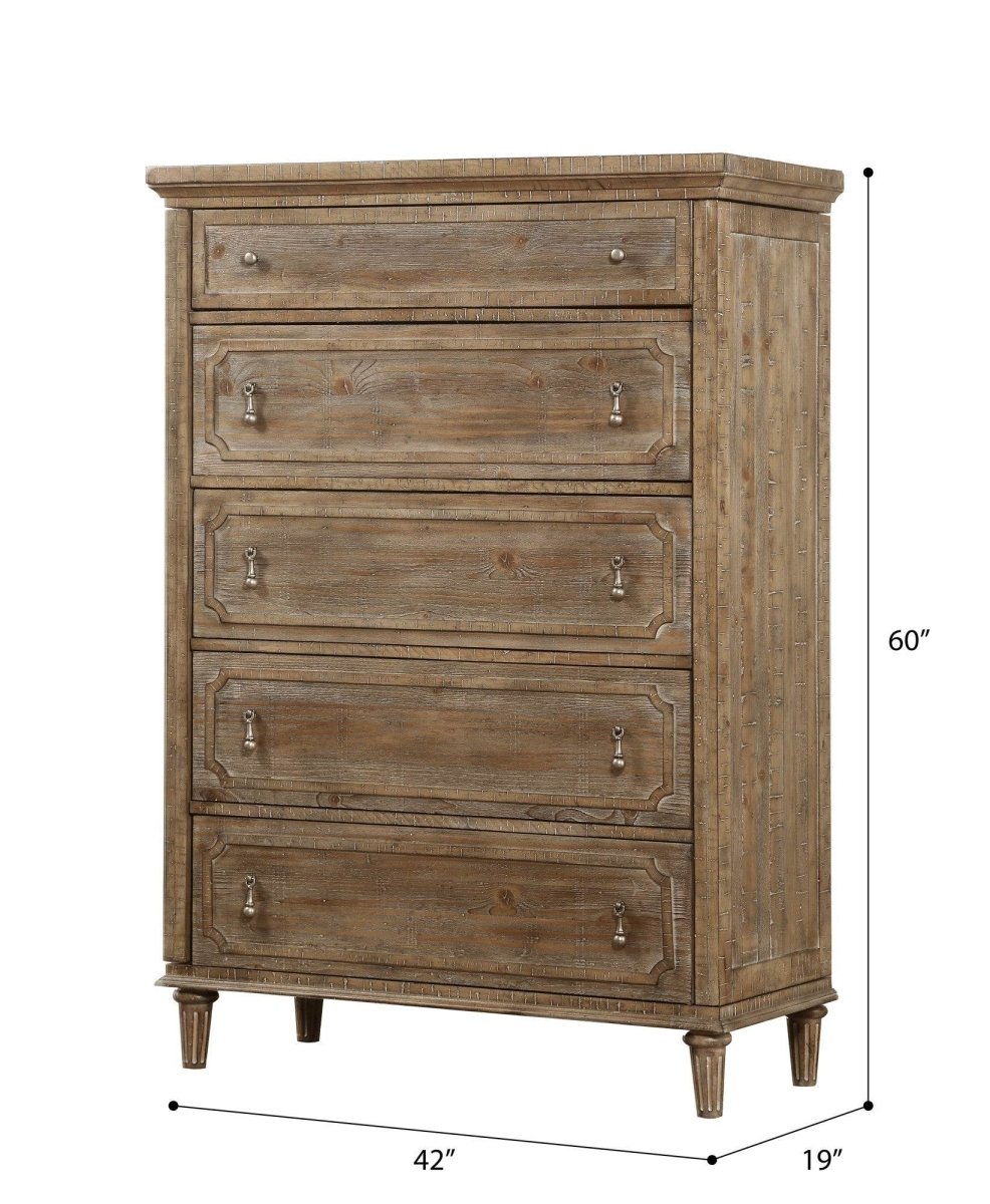 Solid Wood Taupe 5 - Drawer Chest Dresser - Dreamtide - Omega Lifestyles