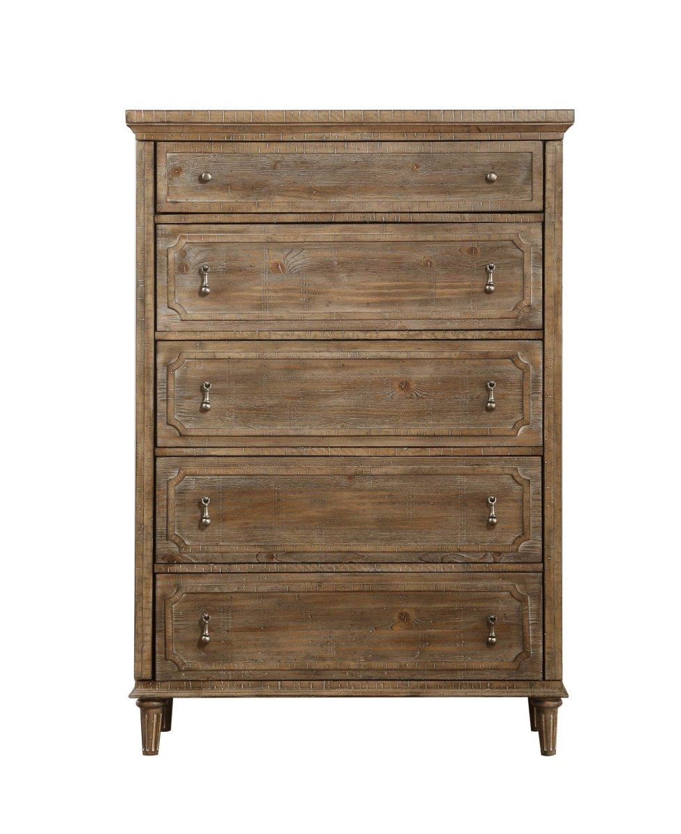 Solid Wood Taupe 5 - Drawer Chest Dresser - Dreamtide - Omega Lifestyles