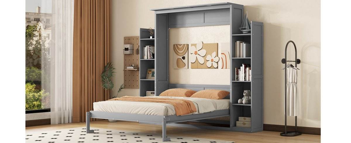 Space-Saving Queen Murphy Bed With Shelves And LED Lights - Sleep Galleria