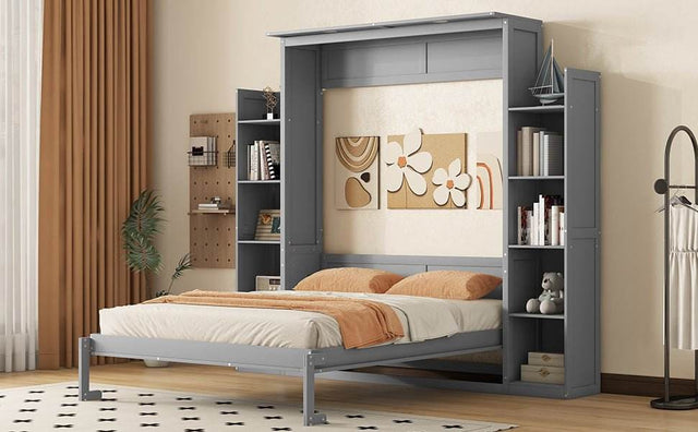 Space-Saving Queen Murphy Bed With Shelves And LED Lights - Omega Lifestyles