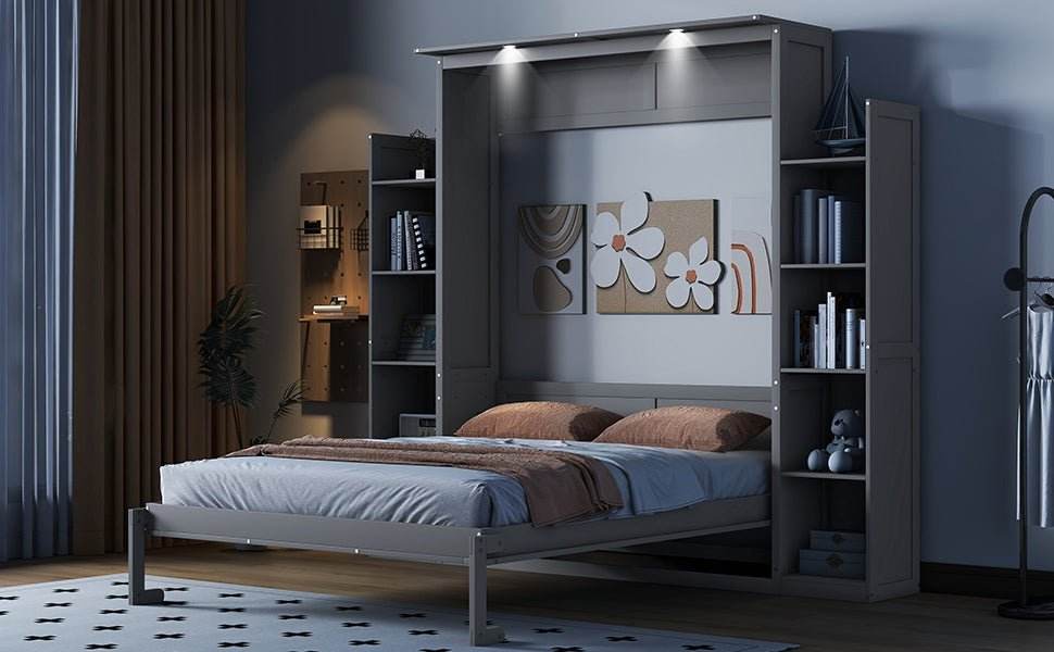 Space-Saving Queen Murphy Bed With Shelves And LED Lights - Sleep Galleria