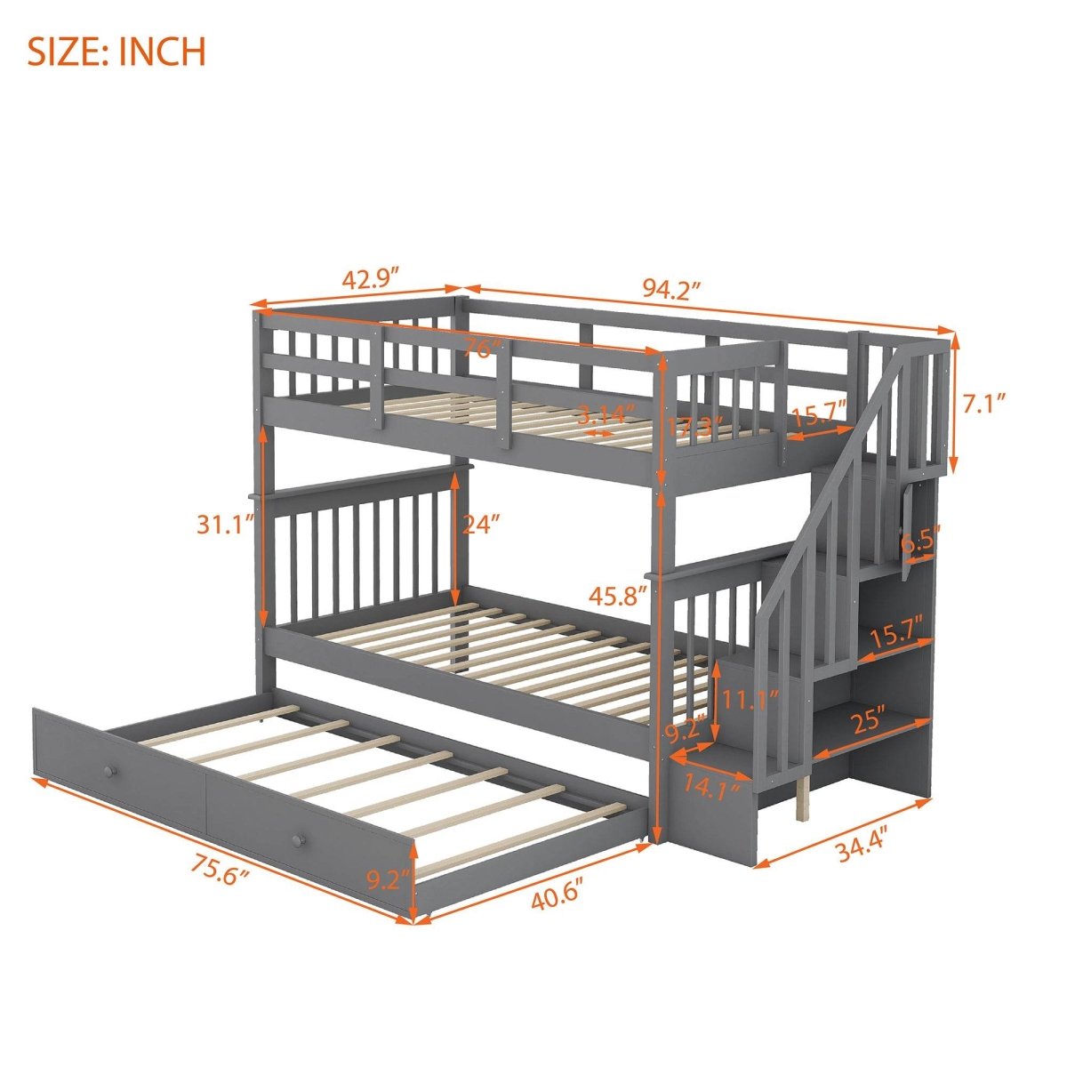 Stairway Twin - Over - Twin Solid Wood Bunk Bed With Trundle - Dreamtide - Omega Lifestyles