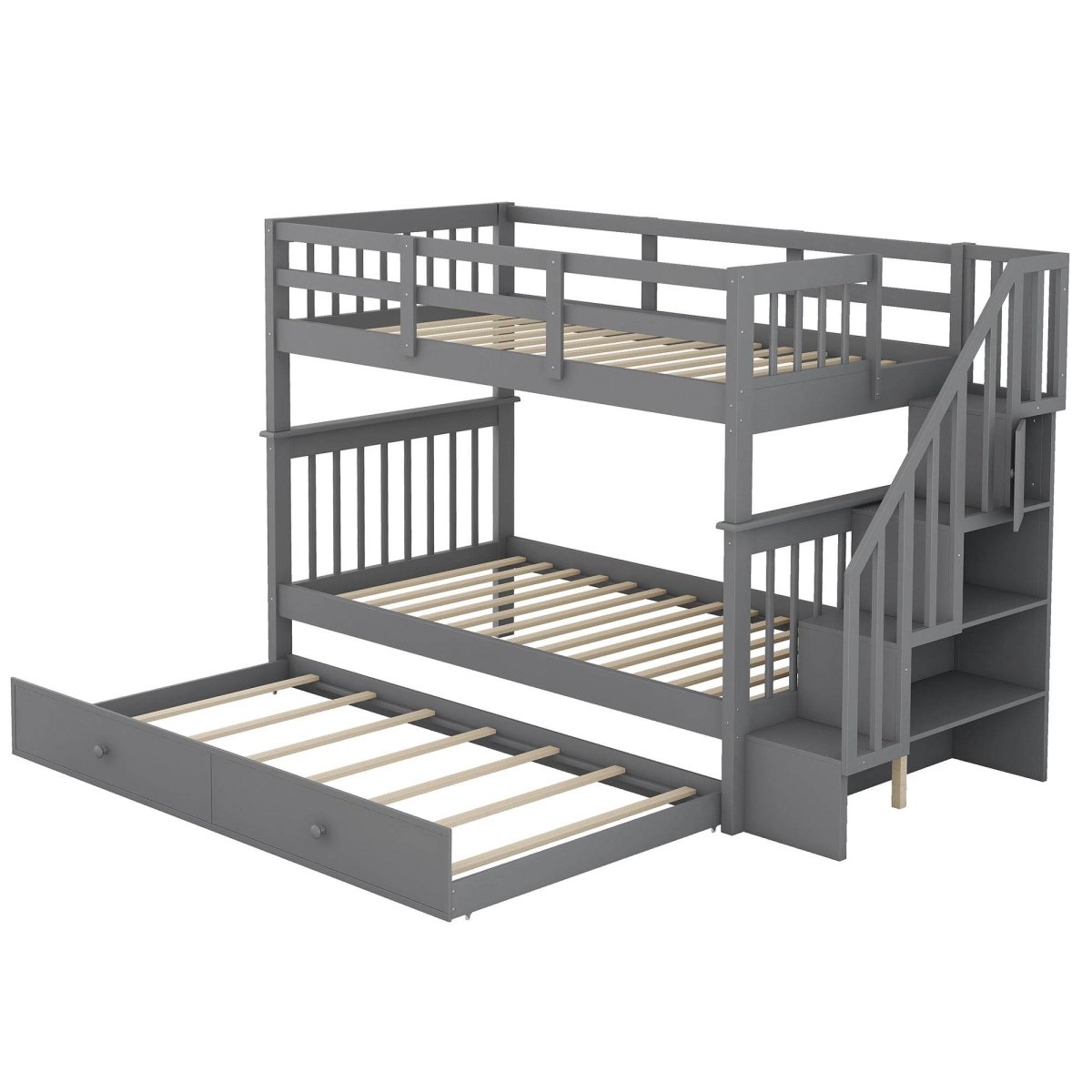Stairway Twin - Over - Twin Solid Wood Bunk Bed With Trundle - Dreamtide - Omega Lifestyles
