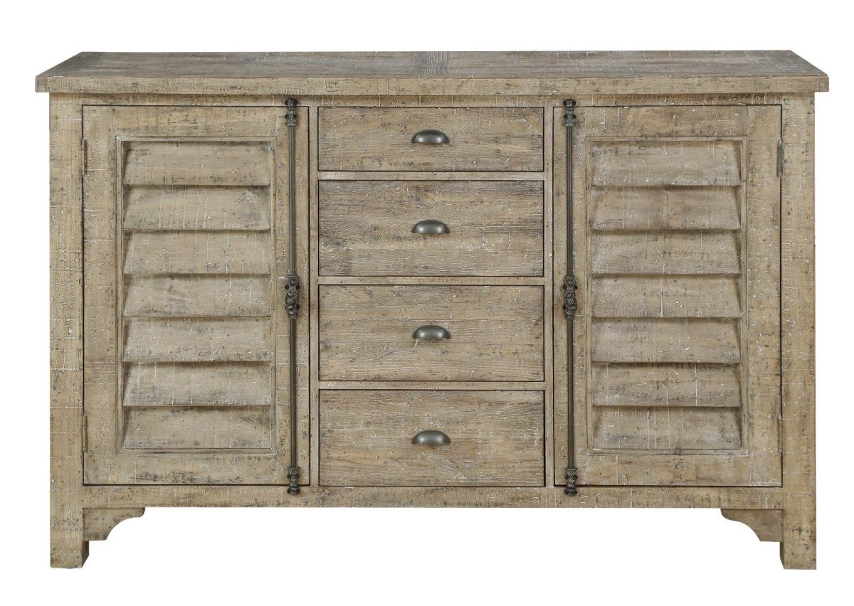 Taupe Engineered Wood Louvred Door Buffet Cabinet - Dreamtide - Omega Lifestyles