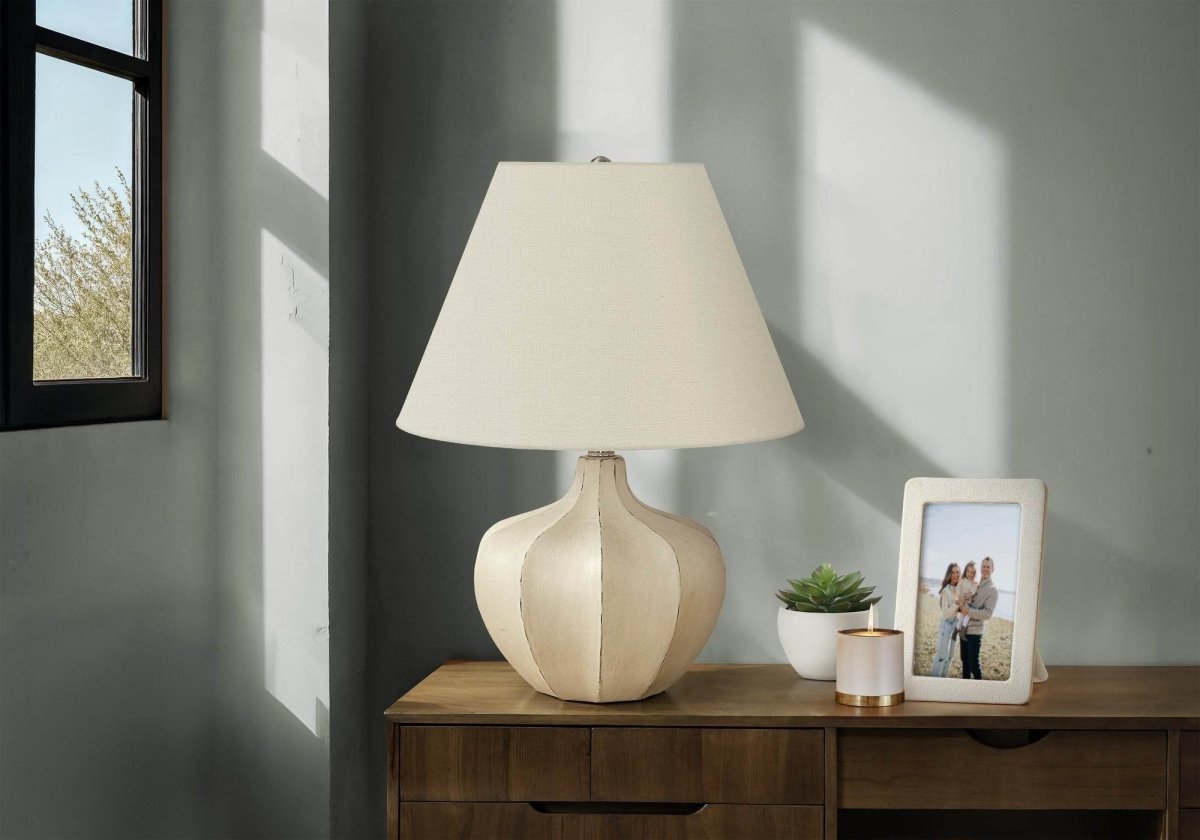 Transitional Cream Resin Gourd Base Table Lamp - Sleep Galleria