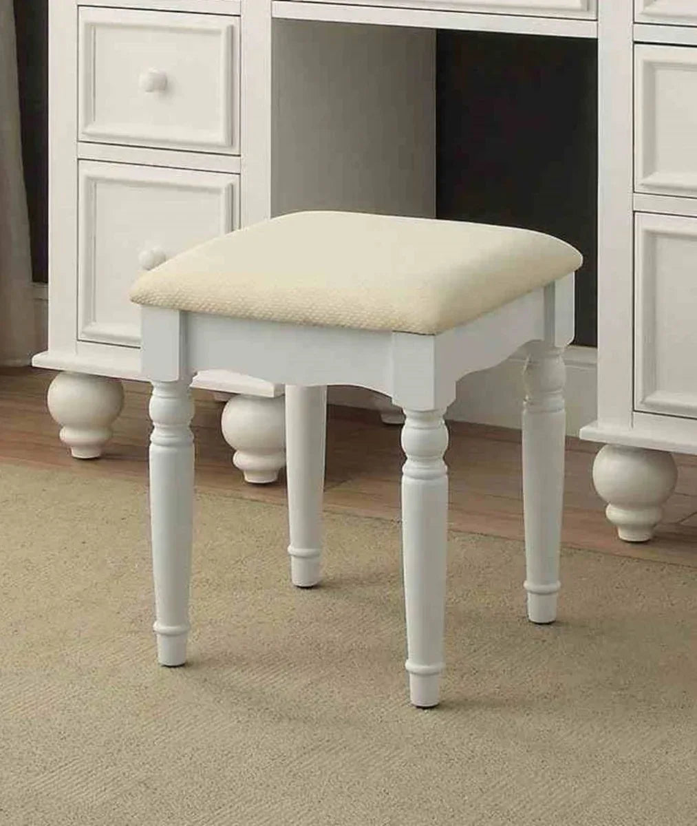 Transitional White Solid Wood Vanity With Stool Set - Omega Lifestyles
