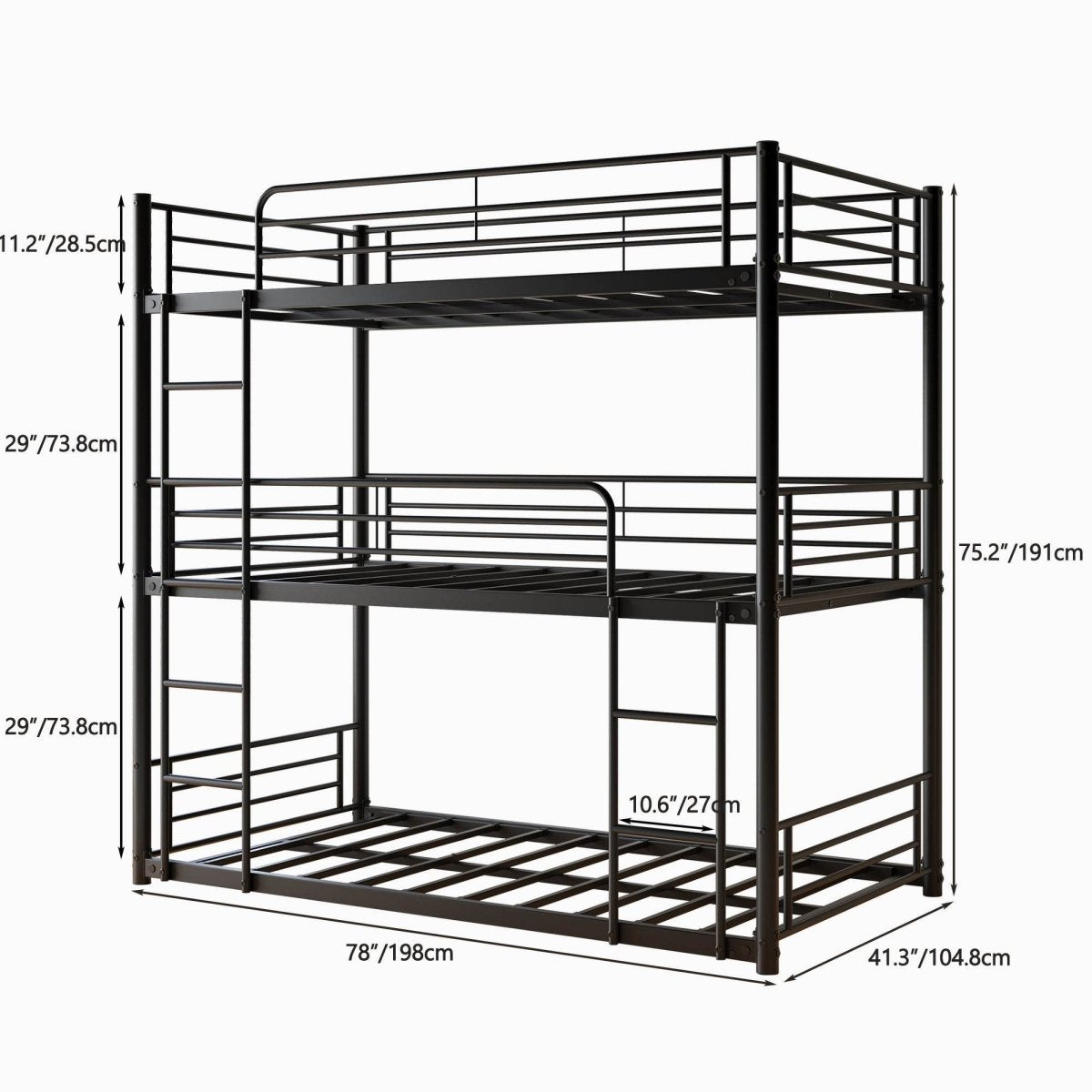 Triple Twin Metal Twin Size Bunk Bed Frame - Dreamtide - Omega Lifestyles