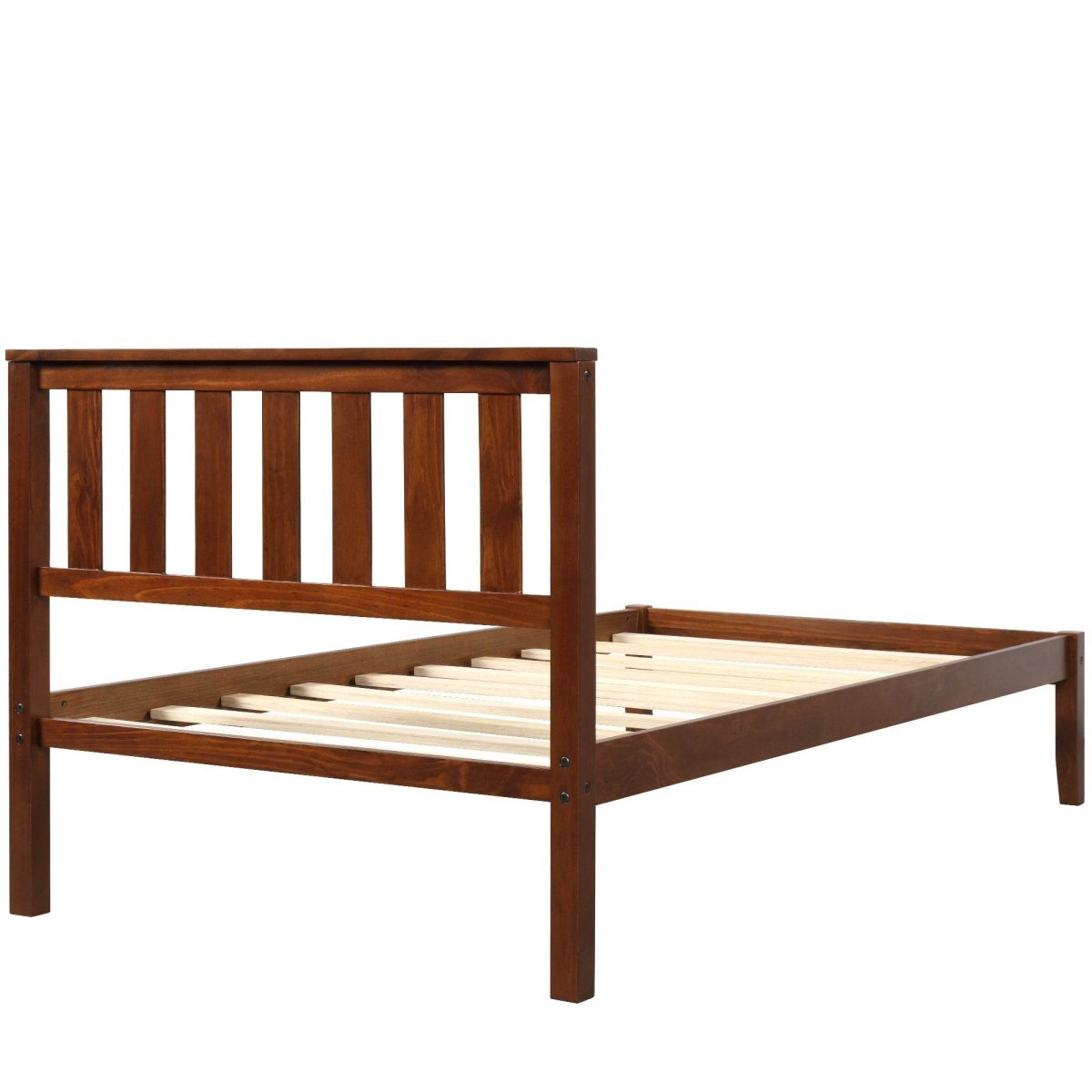 Twin Solid Wood Walnut Platform Bed With Headboard - Dreamtide - Omega Lifestyles