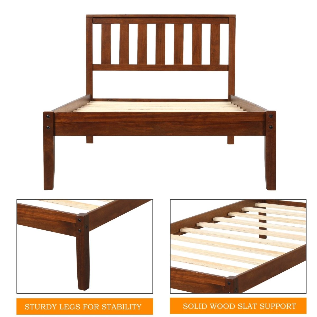 Twin Solid Wood Walnut Platform Bed With Headboard - Dreamtide - Omega Lifestyles