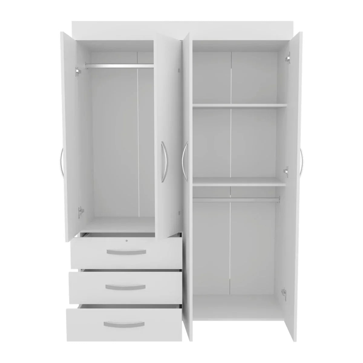 White Engineered Wood 4-Door Mobile Armoire Cabinet - Omega Lifestyles