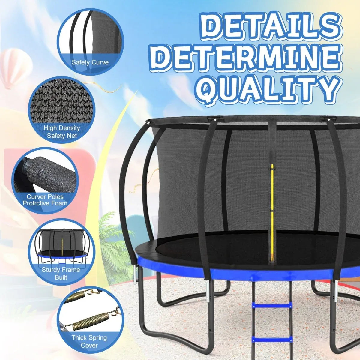 12-Foot Outdoor Kids Metal Frame Safety Enclosure Trampoline - Omega Lifestyles