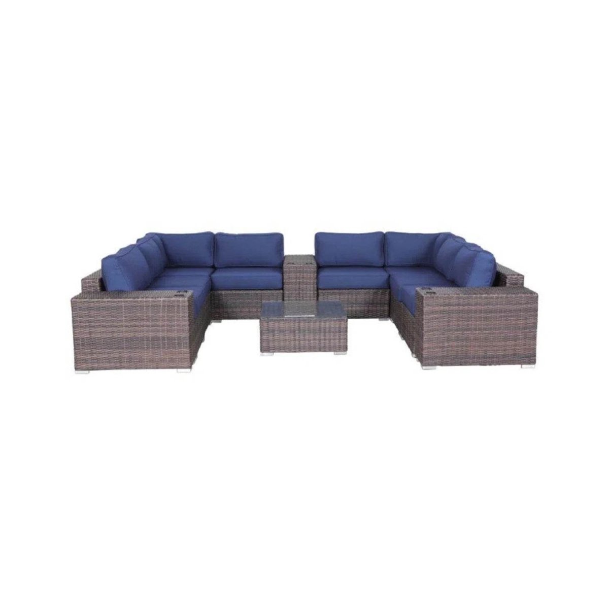 12 - Piece Fully Assembled Brown Wicker Sectional Seating Group - Driftwood - Omega Lifestyles