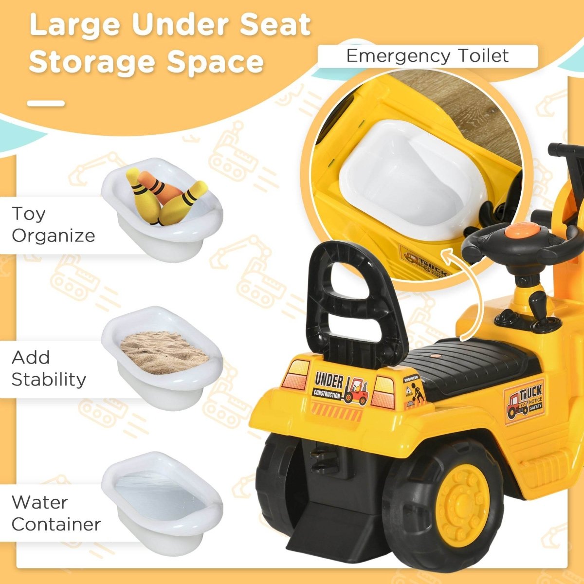 2 - In - 1 Kids Ride On Excavator With Pull Cart - Driftwood - Omega Lifestyles