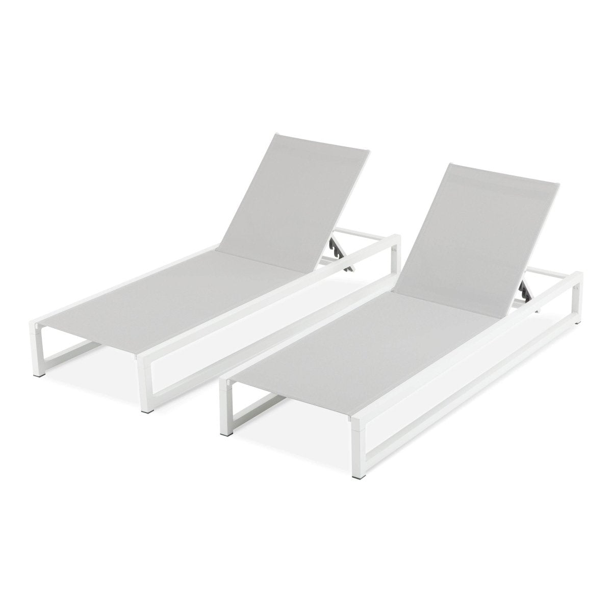 2 - Piece Adjustable Outdoor Aluminum Frame Textilene Chaise Lounge - Driftwood - Omega Lifestyles