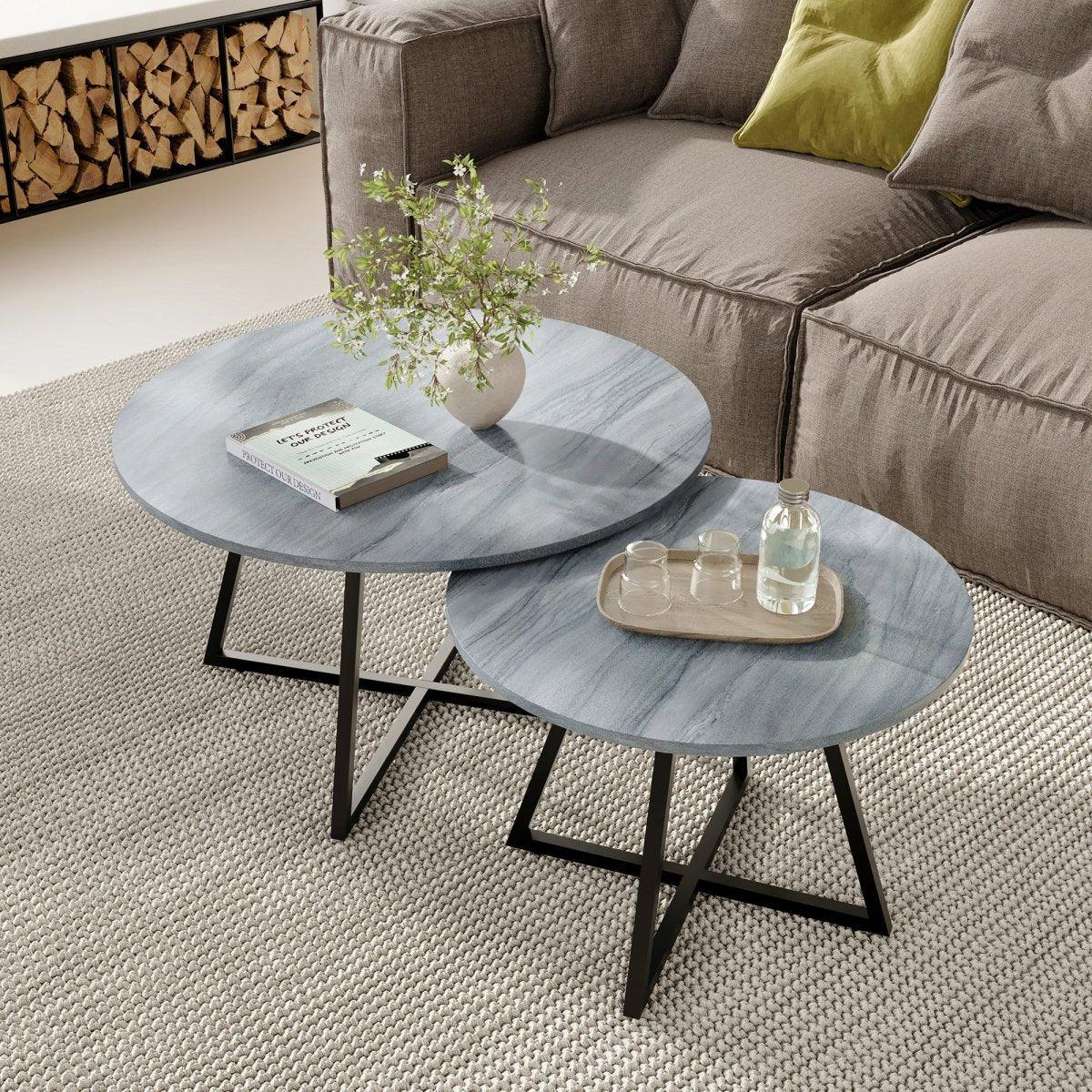 2-Piece Modern Round Scandinavian Nesting Coffee Table Set - Omega Lifestyles