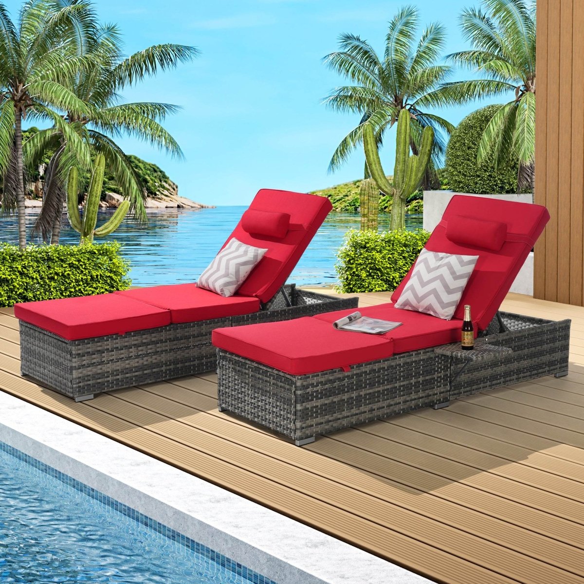 2-Piece Outdoor Rattan Chaise Lounge Chair Set - Omega Lifestyles