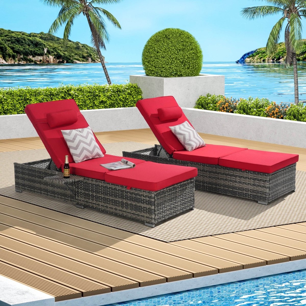 2-Piece Outdoor Rattan Chaise Lounge Chair Set - Omega Lifestyles