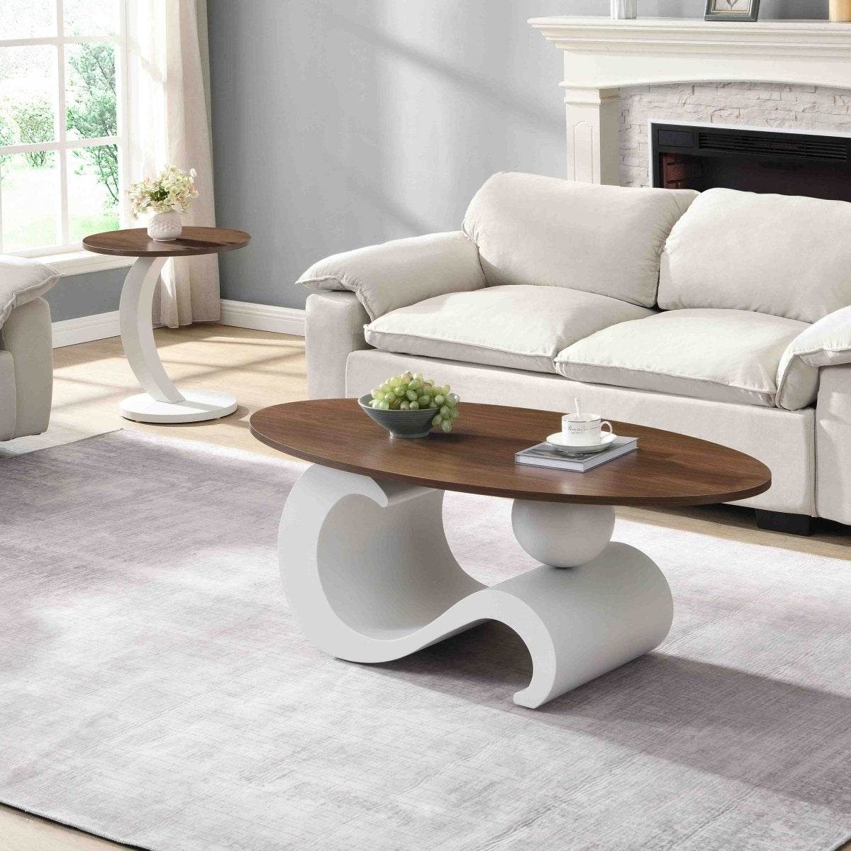 2-Piece White Oval And Round Nesting Coffee Tables - Sleep Galleria