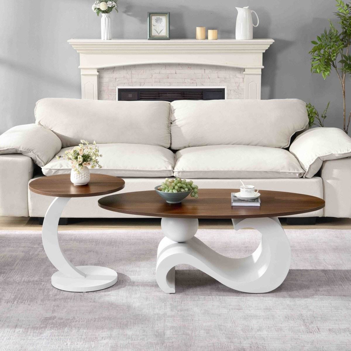 2-Piece White Oval And Round Nesting Coffee Tables - Sleep Galleria